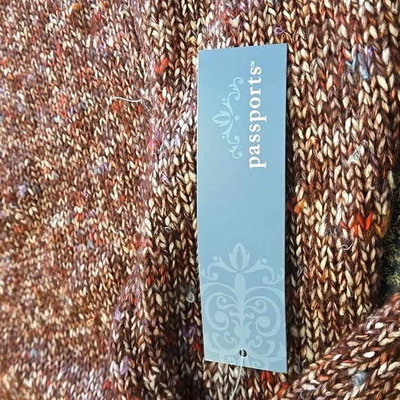 Passports Open Cardigan "Fall Foliage" Blue/Red/White Specks Women size M - Picture 11 of 13